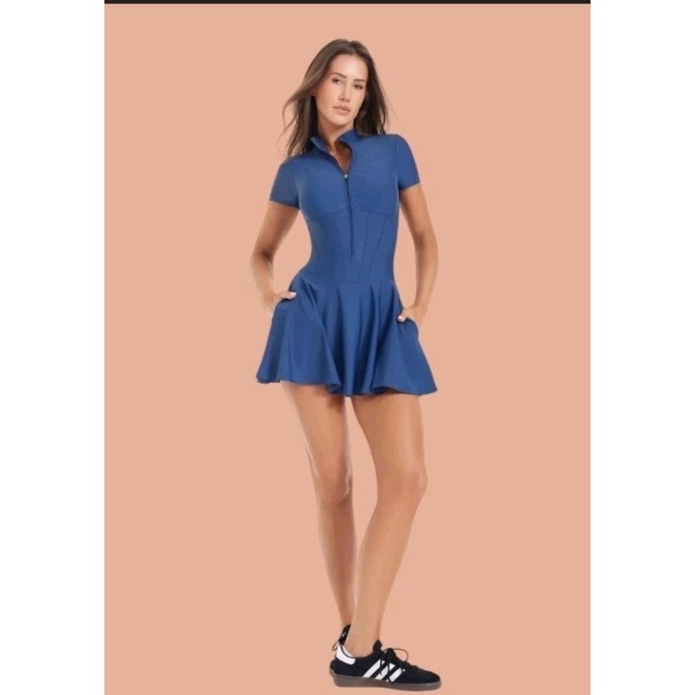 NWT 11NIL Vienna Low-Zip Corset Dress Women's XL Built in Shorts Blue